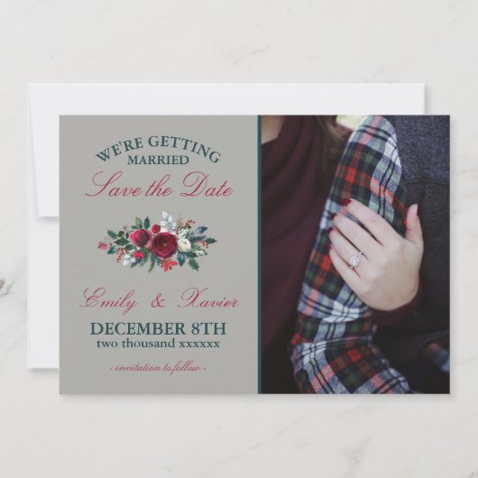 Winter Floral feestdag kerstmis behalve datum Save The Date (Voorkant)