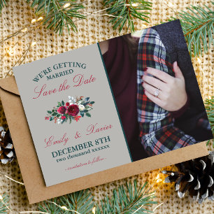 Winter Floral feestdag kerstmis behalve datum Save The Date