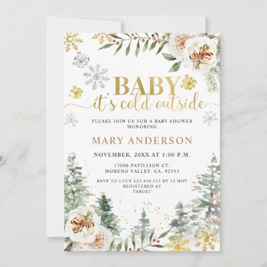 Winter Floral Forest Het is koud buiten Baby showe Kaart (Voorkant)