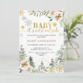 Winter Floral Forest Het is koud buiten Baby showe Kaart (Staand voorkant)