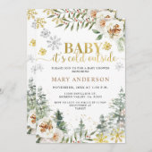 Winter Floral Forest Het is koud buiten Baby showe Kaart (Voorkant / Achterkant)