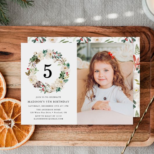 Winter Floral | Foto van Birthday Party Invitation Kaart