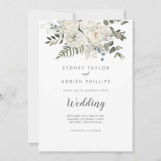 Winter Floral Front and Back Wedding Invitation Kaart (Voorkant)