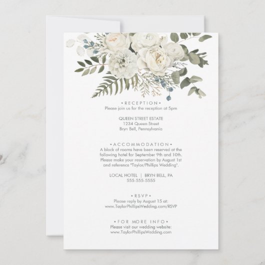 Winter Floral Front and Back Wedding Invitation Kaart (Achterkant)