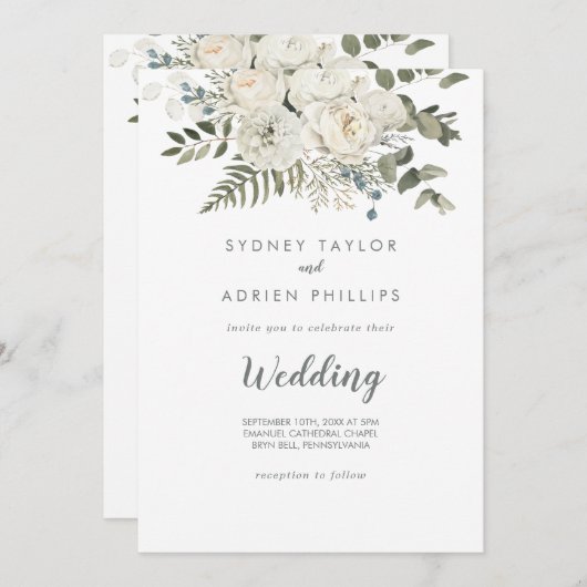 Winter Floral Front and Back Wedding Invitation Kaart (Voorkant / Achterkant)