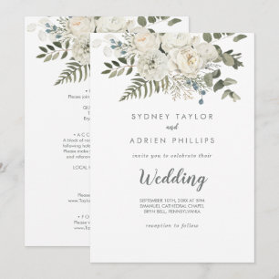 Winter Floral Front and Back Wedding Invitation Kaart