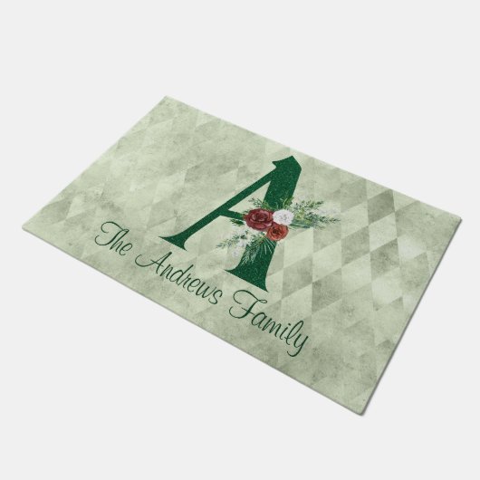 Winter Floral geïllustreerd Letter A Persoonlijk Deurmat (Schuin)