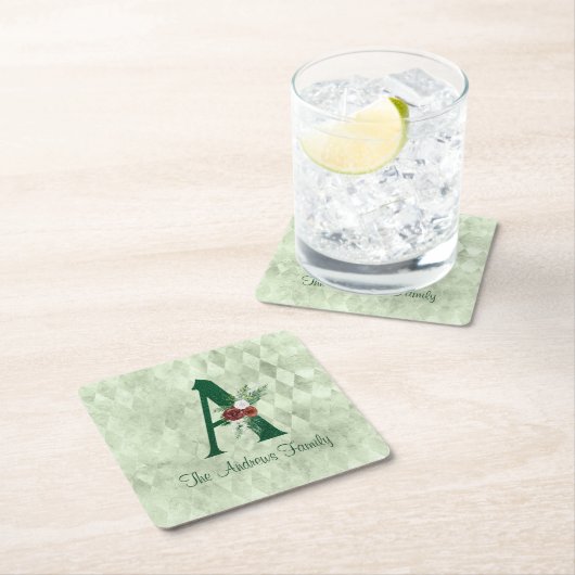 Winter Floral geïllustreerd Letter A Persoonlijk Kartonnen Onderzetters (Insitu)