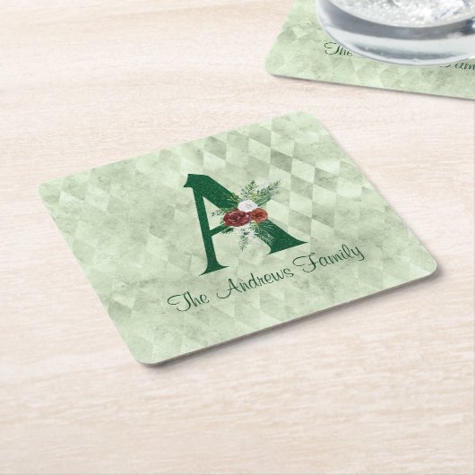 Winter Floral geïllustreerd Letter A Persoonlijk Kartonnen Onderzetters (Schuin)