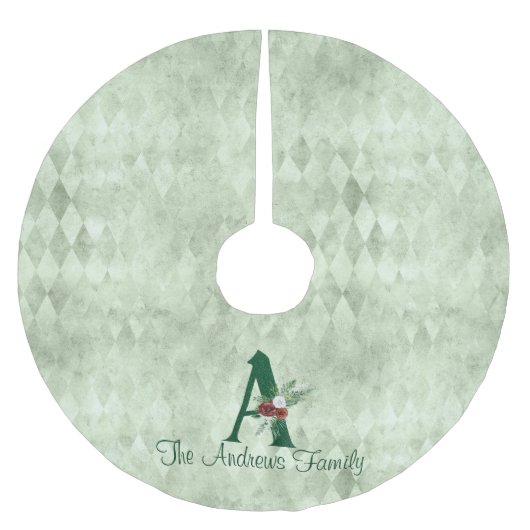 Winter Floral geïllustreerd Letter A Persoonlijk Kerstboom Rok (Voorkant)