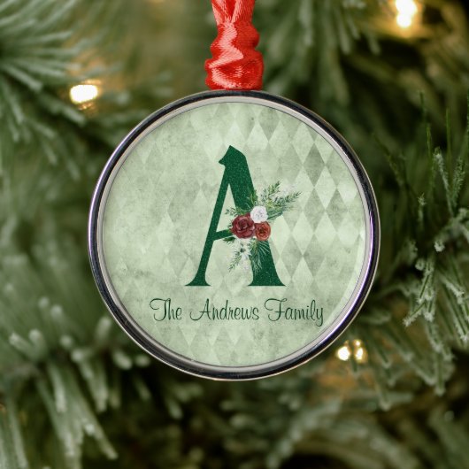 Winter Floral geïllustreerd Letter A Persoonlijk Metalen Ornament (Boom)