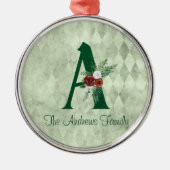 Winter Floral geïllustreerd Letter A Persoonlijk Metalen Ornament (Voorkant)