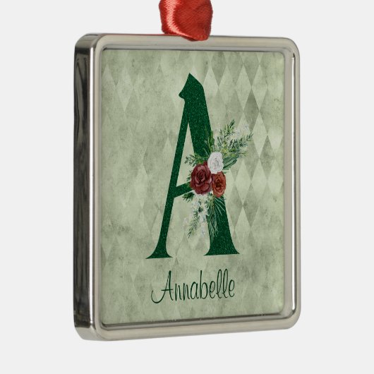 Winter Floral geïllustreerd Letter A Persoonlijk Metalen Ornament (Rechts)