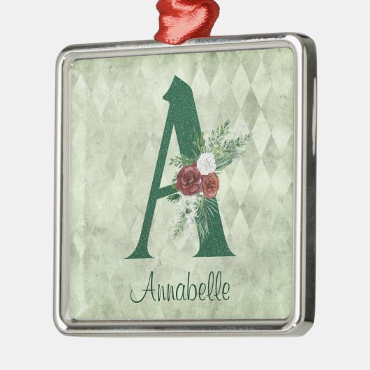Winter Floral geïllustreerd Letter A Persoonlijk Metalen Ornament (Links)