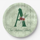 Winter Floral geïllustreerd Letter A Persoonlijk Papieren Bordje (Voorkant)