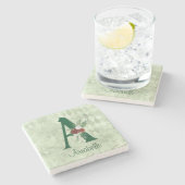 Winter Floral geïllustreerd Letter A Persoonlijk Stenen Onderzetter (Zijkant)