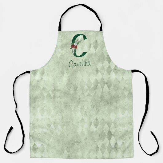 Winter Floral geïllustreerd Letter C Persoonlijk Schort (Voorkant)