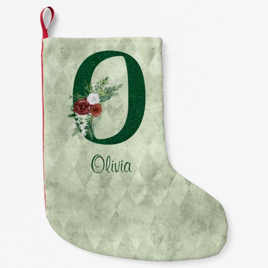 Winter Floral geïllustreerde letter O op persoonli Kleine Kerstsok (Voorkant)