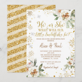 Winter Floral Gold Snowflake Gender onthulling  Kaart