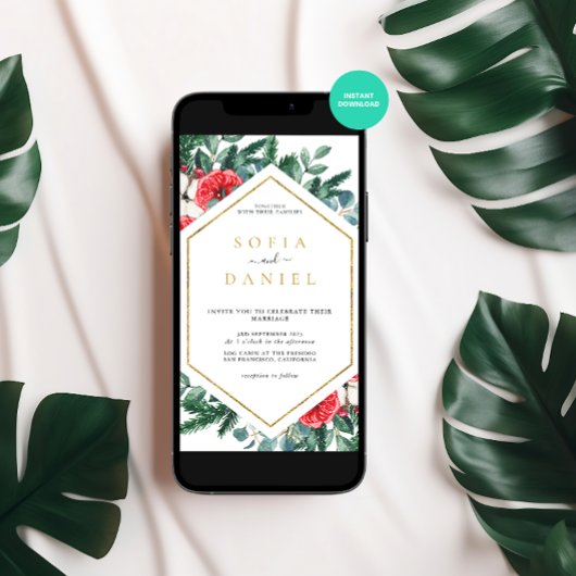 Winter Floral Goud Lijst bruiloft Kaart