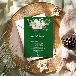 Winter Floral Green Bridal Shower Invitation Kaart
