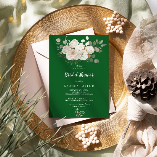Winter Floral|Green Bridal Shower Invitation Kaart