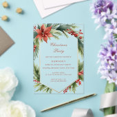 Winter Floral Green Gold Christmas Party Acryl Uitnodigingen (Insitu (Huwelijk))