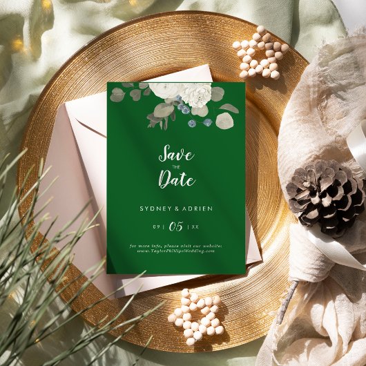 Winter Floral | Green Wedding Save the Date