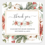 Winter Floral Greenery | Baby shower Favor Vierkante Sticker (Voorkant)