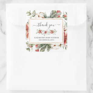 Winter Floral Greenery   Baby shower Favor Vierkante Sticker