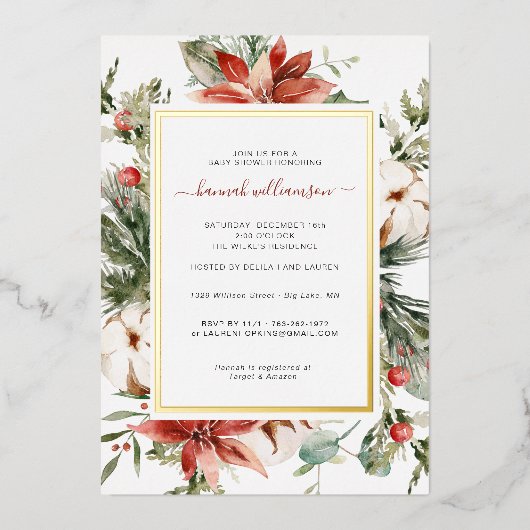 Winter Floral Greenery | KerstBaby shower Folie Uitnodiging (Voorkant)