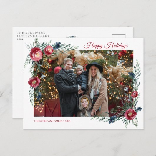 Winter Floral Greenery kerstfoto Briefkaart (Voorkant / Achterkant)