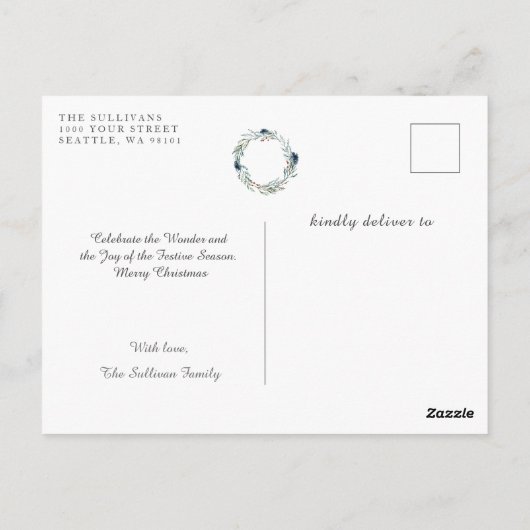 Winter Floral Greenery kerstfoto Briefkaart (Achterkant)