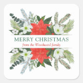 Winter Floral Greenery Merry kerstWaterverf Vierkante Sticker (Voorkant)