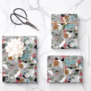 Winter Floral Grey Black Inpakpapier Vel