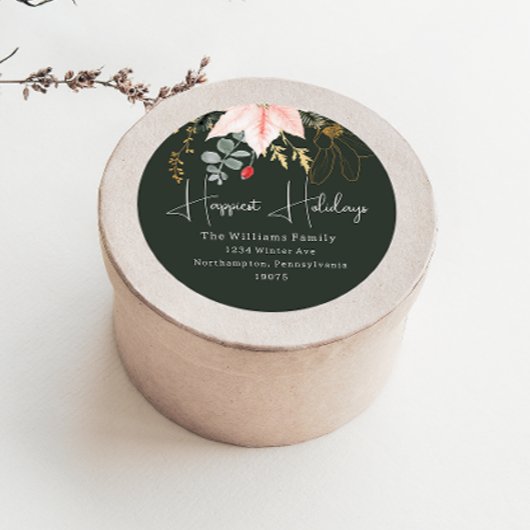 Winter Floral Happiest Feestdagen Envelope Seals Ronde Sticker