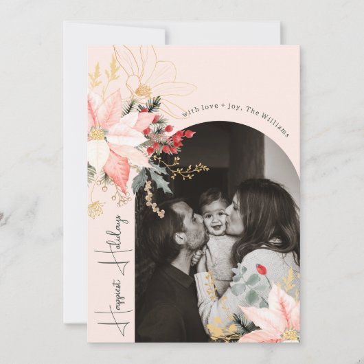 Winter Floral Happiest Feestdagen Verticale foto Feestdagenkaart (Voorkant)