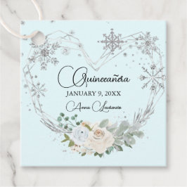Winter Floral Heart Light Blue Silver Quinceanera Bedankjes Labels