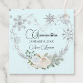Winter Floral Heart Light Blue Silver Quinceanera Bedankjes Labels (Achterkant)