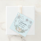 Winter Floral Heart Light Blue Silver Quinceanera Bedankjes Labels (In situ)