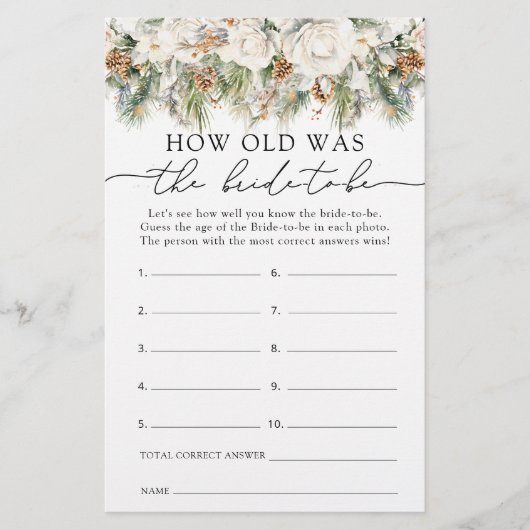Winter Floral Hoe oud is de bruid om te zijn Game (Voorkant)