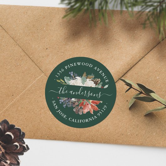 Winter Floral Holiday Adres Envelope Seal Ronde Sticker