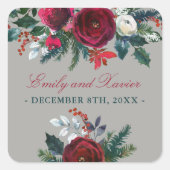 Winter Floral Holiday Kerstfeest Dinsdag Woensdag Vierkante Sticker (Voorkant)