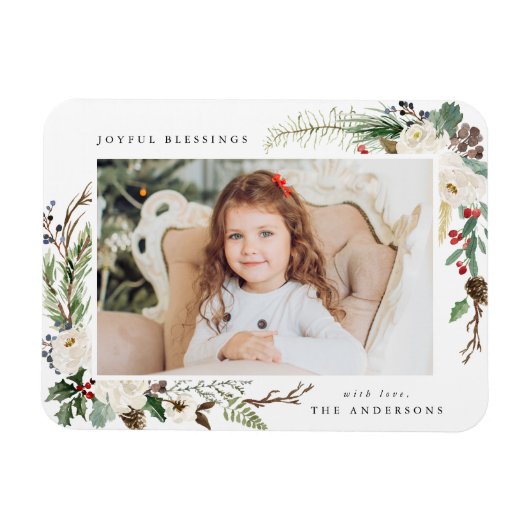 Winter Floral | Holiday Photo Magnet Magneet (Horizontaal)