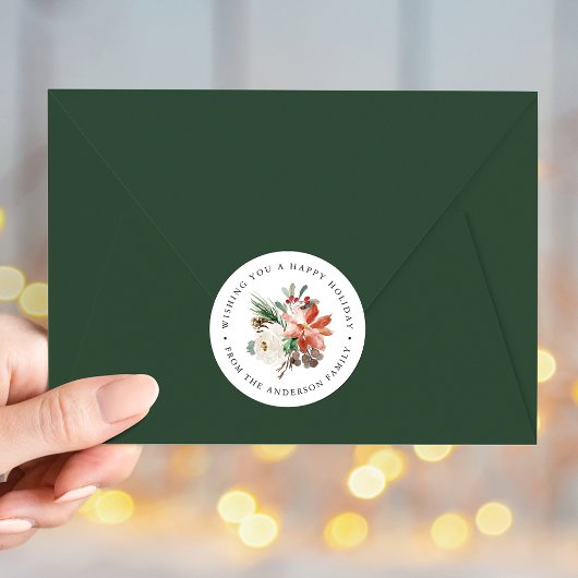 Winter Floral Holiday Ronde Sticker