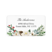 Winter Floral Holly Berries Holiday Adres Etiket (Voorkant)