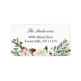 Winter Floral Holly Berries Holiday Adres Etiket