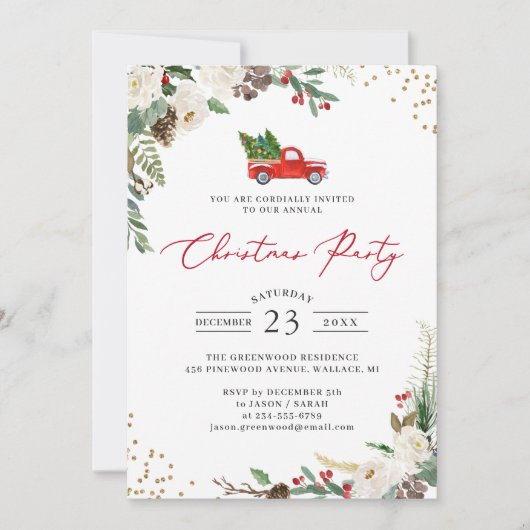 Winter Floral Holly Berries Vrachtkerstfeest Kaart (Voorkant)