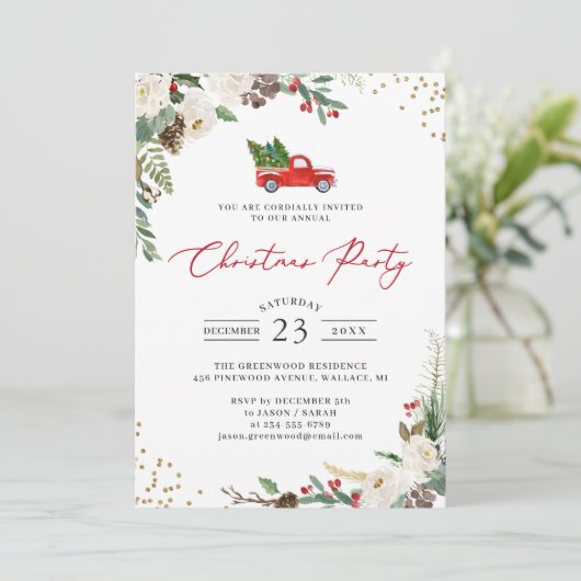 Winter Floral Holly Berries Vrachtkerstfeest Kaart (Staand voorkant)