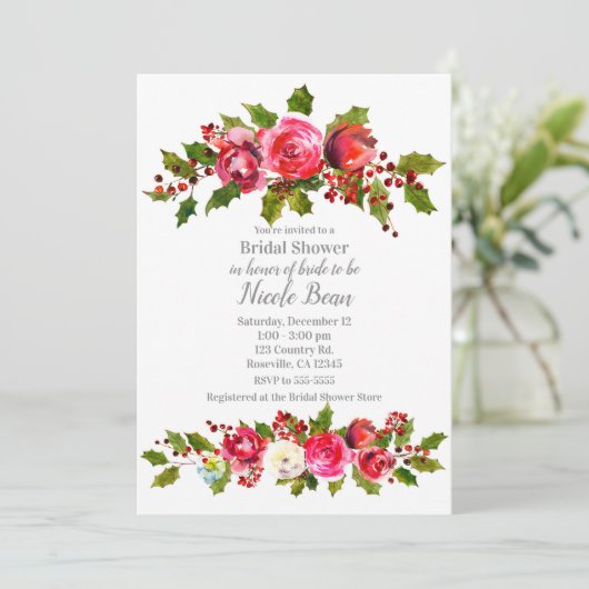 Winter Floral Holly Berry Holiday Vrijgezellenfees Kaart (Staand voorkant)